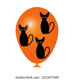 A balloon for Halloween. Realistic orange ball with a black cat.