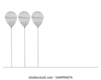 Balloon. Hand drawn, thin line. Greeting card. Vector. Logo