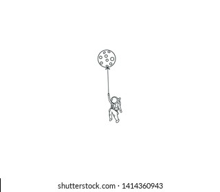 Balloon hanging astronauts space mission, Flat Line Art Vector illustration.