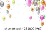 Balloon happy birthday banner, happy congratulations celebration anniversary luxury party shiny gold silver balloons and confetti banner poster, vector template