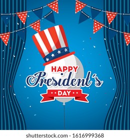 Balloon with hat design, Usa happy presidents day united states america independence nation us country and national theme Vector illustration