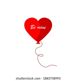 Corazón de globo, sé mío. Elemento de diseño para el Día de San Valentín. Icono plano con bola roja
