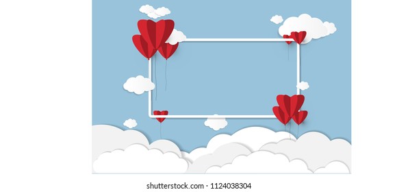balloon heart and clouds frame valantine