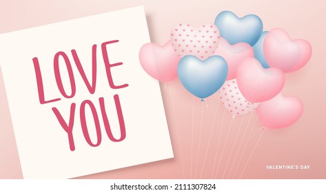 Balloon heart colorful, love you message, valentines day concept poster design background, Eps 10 vector illustration