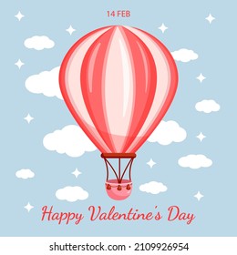 balloon, heart, hot air balloon, love, valentines day, valentine, 14 february, creative, pink, romantic, card, vector, hot, air balloon, star, sky, blue, clouds, red, air, valentines, postcard, illust