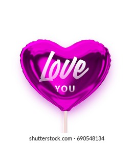Balloon Heart, pink realistic isolated vector template. Love you for Happy Valentine day concept.