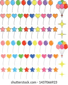 Balloon heart shaped star shaped colorful icon vector image illustration