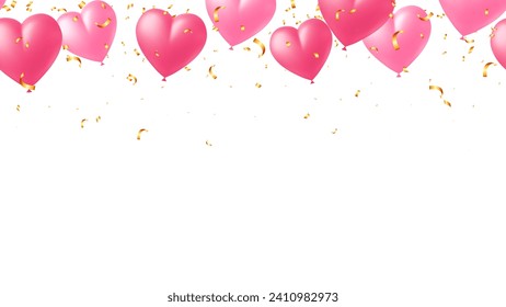 Balloon heart Valentine day or wedding invitation, festive decoration banner. romance
