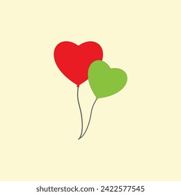Balloon heart vector illustration. Balloons for love, birthday and party. Flying balloon with rope.