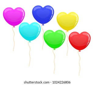 Balloon heart vector set. Colorful helium balloons isolated