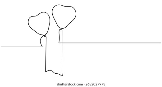 Balloon hearts, Continuous line drawing heart air balloon. one line heart balloon. one line art. symbol of love logo. vector illustration with background editable stroke. 