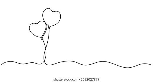 Corações de balão, Desenho de linha contínua balão de ar do coração. Balão de uma linha do coração. Uma arte de linha. símbolo do logotipo de amor. ilustração vetorial com traço editável de fundo. 