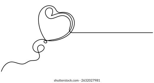 Balloon hearts, Continuous line drawing heart air balloon. one line heart balloon. one line art. symbol of love logo. vector illustration with background editable stroke. 