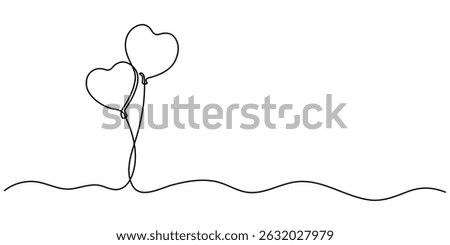Balloon hearts, Continuous line drawing heart air balloon. one line heart balloon. one line art. symbol of love logo. vector illustration with background editable stroke. 