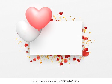 Balloon Hearts design white frame. Happy Valentines Day