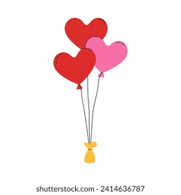 Corazones de globo en estilo plano. Montón de globos para el amor, el cumpleaños y la fiesta. Ilustraciones vectoriales del día de San Valentín. Bolas aisladas de fondo blanco. Bueno para pegatinas, tarjetas, etiquetas, clipart.