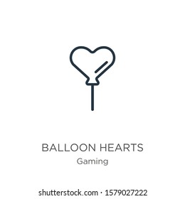 Balloon hearts icon. Thin linear balloon hearts outline icon isolated on white background from gaming collection. Line vector sign, symbol for web and mobile