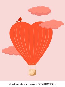 Balloon hearts in pink clouds. Valentine's day card, sale and other flyer templates with lettering. Typography poster, card, label, banner design. Vector stock illustration.
