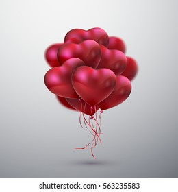 Balloon Hearts. Vector holiday illustration of flying bunch of red balloon hearts. Happy Valentines Day. Festive decoration.