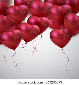 Balloon Hearts. Vector holiday illustration of flying bunch of red balloon hearts. Happy Valentines Day. Festive decoration.