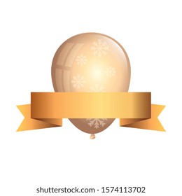 balloon helium golden with snowflakes and ribbon vector illustration design