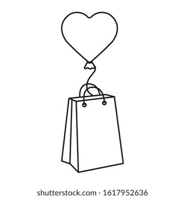 balloon helium in heart shape with bag shopping vector illustration design