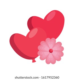 balloon helium in heart shape with flower vector illustration design