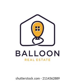 Balloon home fly moving real estate icon logo design Premium