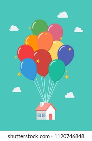 Balloon House Vector Illustration. Poster Design