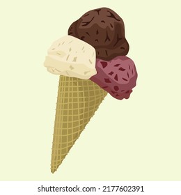 Balloon Ice Cream In A Waffle Cup. Assorted - Chocolate, Strawberry and Vanilla