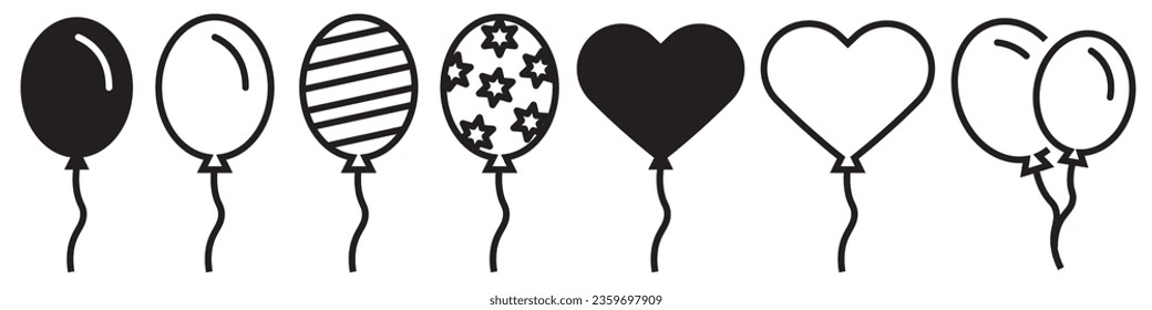 balloon icon. Birthday or anniversary party decoration element symbol. Helium gas or hot air filled heart shape event decor vector. Bubble with ribbon sign.