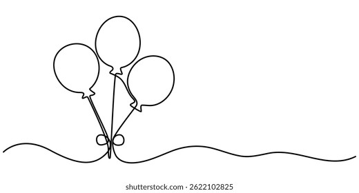 Ballon-Symbol. Geburtstagsballon durchgehende einzeilige Zeichnung Feier Konzept. Party Ballon Silhouette, Eine kontinuierliche Linie Zeichnung der Geburtstag Feier Ballons bietet Inspiration für die Dekoration.