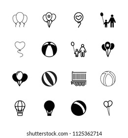 Balloon icon. collection of 16 balloon filled and outline icons such as ball, father and son, cargo trailer, beach ball. editable balloon icons for web and mobile.