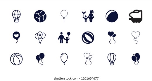 Balloon icon. collection of 18 balloon filled and outline icons such as beach ball, plastic ball, heart baloons. editable balloon icons for web and mobile.