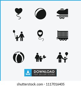 Balloon icon. collection of 9 balloon filled icons such as father and son, mother and son, plastic ball, cargo trailer, ball. editable balloon icons for web and mobile.