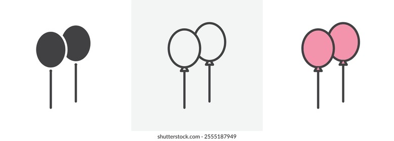 Balloon icon collection in black and colored style.
