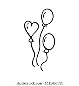 Balloon icon. Doodle style design element. Isolated vector object on a white background. Sketch for decoration birthday, wedding, themed party.