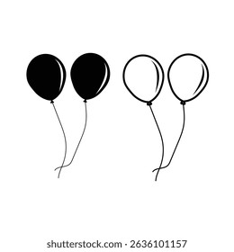 Balloon icon. balloon icon Flat art in outline. Party balloon silhouette sign and symbol vector. Flying balloon with rope in black on white background.