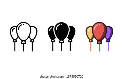 Balloon icon. With outline, glyph, and filled outline styles