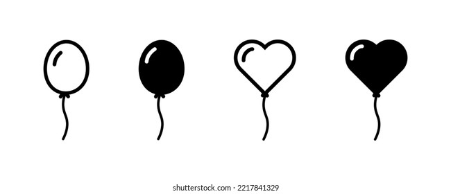 Balloon icon. Party decoration. Heart form balloon symbol. Black color. Vector isolated sign.