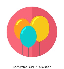 balloon icon. pink circle flat design. birthday symbol. vector editable.