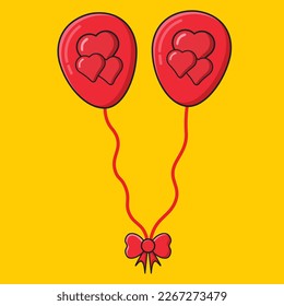 Balloon icon with ribbon decoration and funny love form vector eps, can be used for birthday design, wedding or love, with yellow background