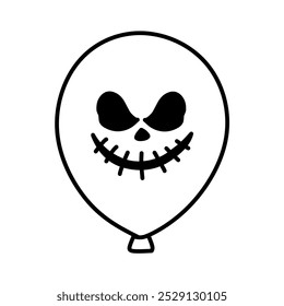 Icono de globo con tema de Halloween de expresión de cara de miedo, ilustración de globo de terror de Halloween, globo de Halloween dibujado a mano