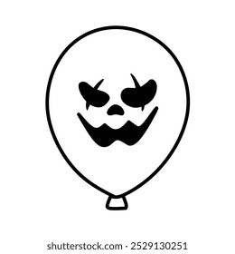 Balloon Icon with Scary Face Expression Halloween Theme, Halloween Horror Balloon Illustration, Hand Drawn Halloween Balloon