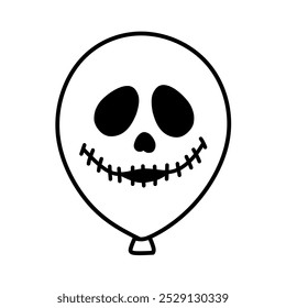 Balloon Icon with Scary Face Expression Halloween Theme, Halloween Horror Balloon Illustration in Line Art Style, Hand Drawn Halloween Balloon