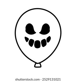 Ícone de balão com a expressão de rosto assustador tema de Halloween, Halloween Horror Balão Ilustração Linha Arte, Mão desenhada Halloween Balão, tema de terror Balão Ícone assustador Smiley Face