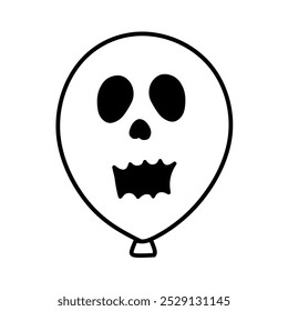 Balloon Icon with Scary Face Expression Halloween Theme, Halloween Horror Balloon Illustration Line Art, Hand Drawn Halloween Balloon, Horror Theme Balloon Icon Scary Smiley Face