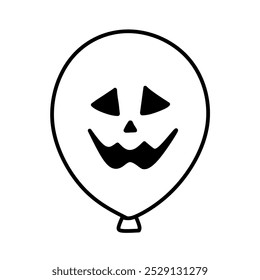 Icono de globo con expresión de cara de miedo Tema de Halloween, Halloween Horror Globo Ilustración Línea de arte, Dibujado a mano Globo de Halloween, Tema de terror Globo Icono Scary Smiley Face