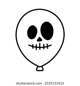 Balloon Icon with Scary Face Expression Halloween Theme, Halloween Horror Balloon Illustration Line Art, Hand Drawn Halloween Balloon, Horror Theme Balloon Icon Scary Smiley Face