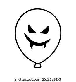 Icono de globo con expresión de cara de miedo Tema de Halloween, Halloween Horror Globo Ilustración Línea de arte, Dibujado a mano Globo de Halloween, Tema de terror Globo Icono Scary Smiley Face